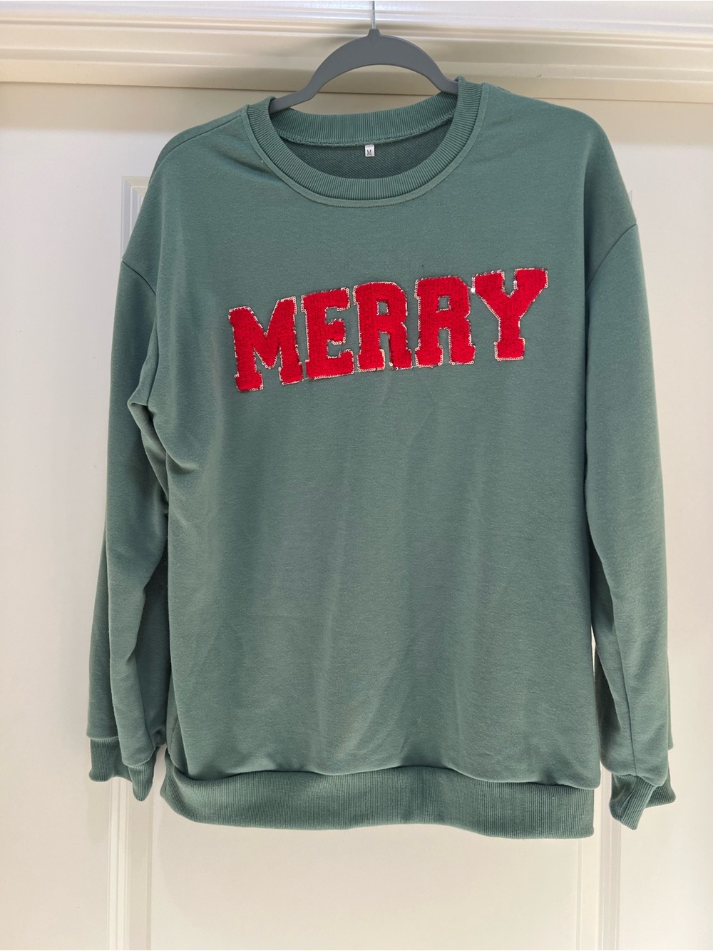 MERRY Embroidered Crewneck Sweater - Green